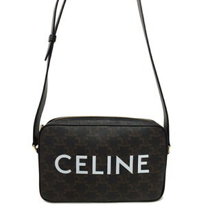 Celine Triomphe Messenger Bag Shoulder Canvas Leather Black Brown